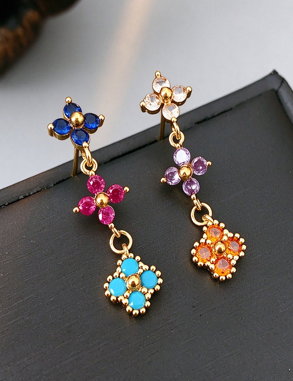 Sweet Rhinestones Floral Pendant Drop Earring 6W6JER817