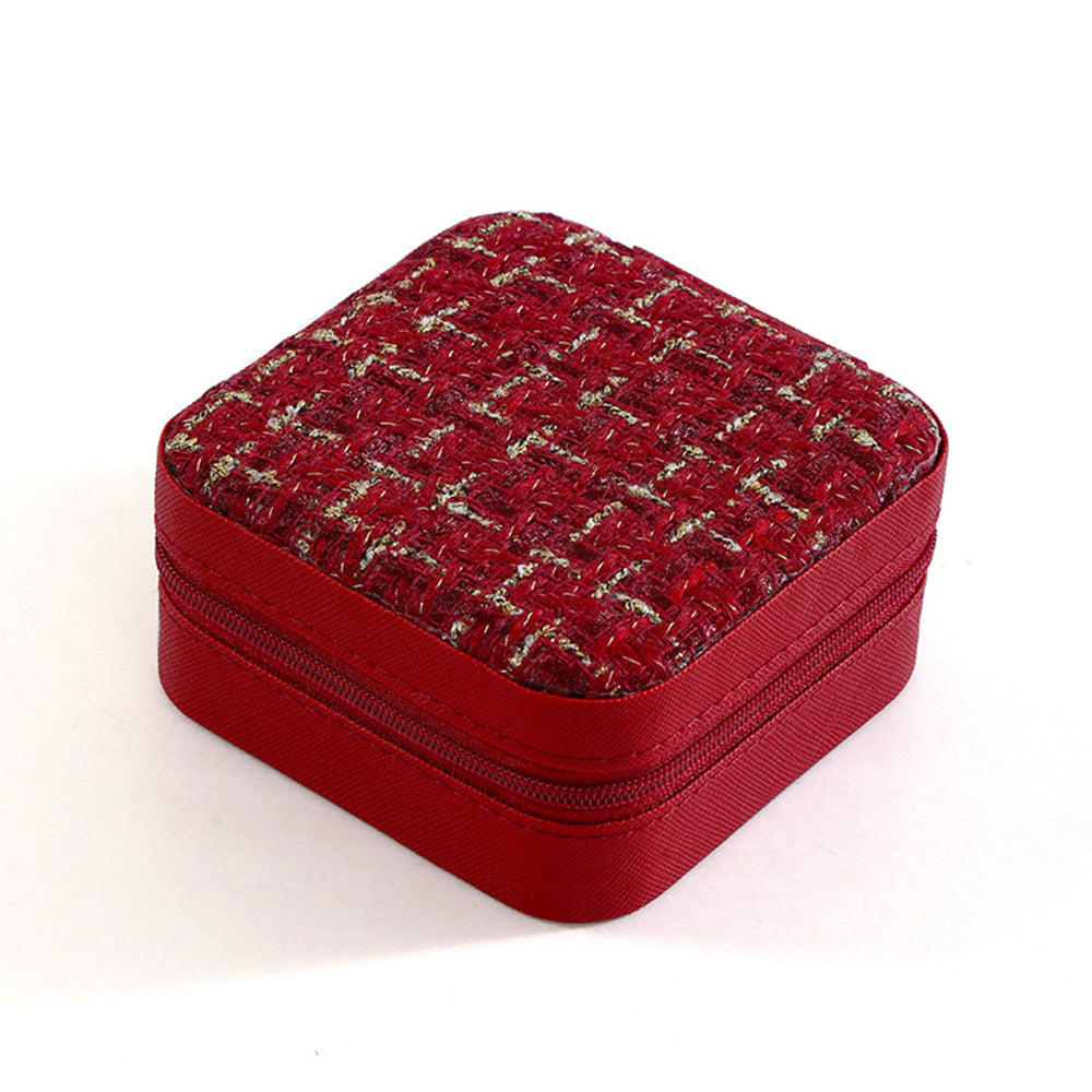 Square Tweed Mini Travel Jewelry Box 6W5CO363
