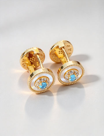 Vintage French Pearl Turquoise Huggie Earrings 6W6JER829