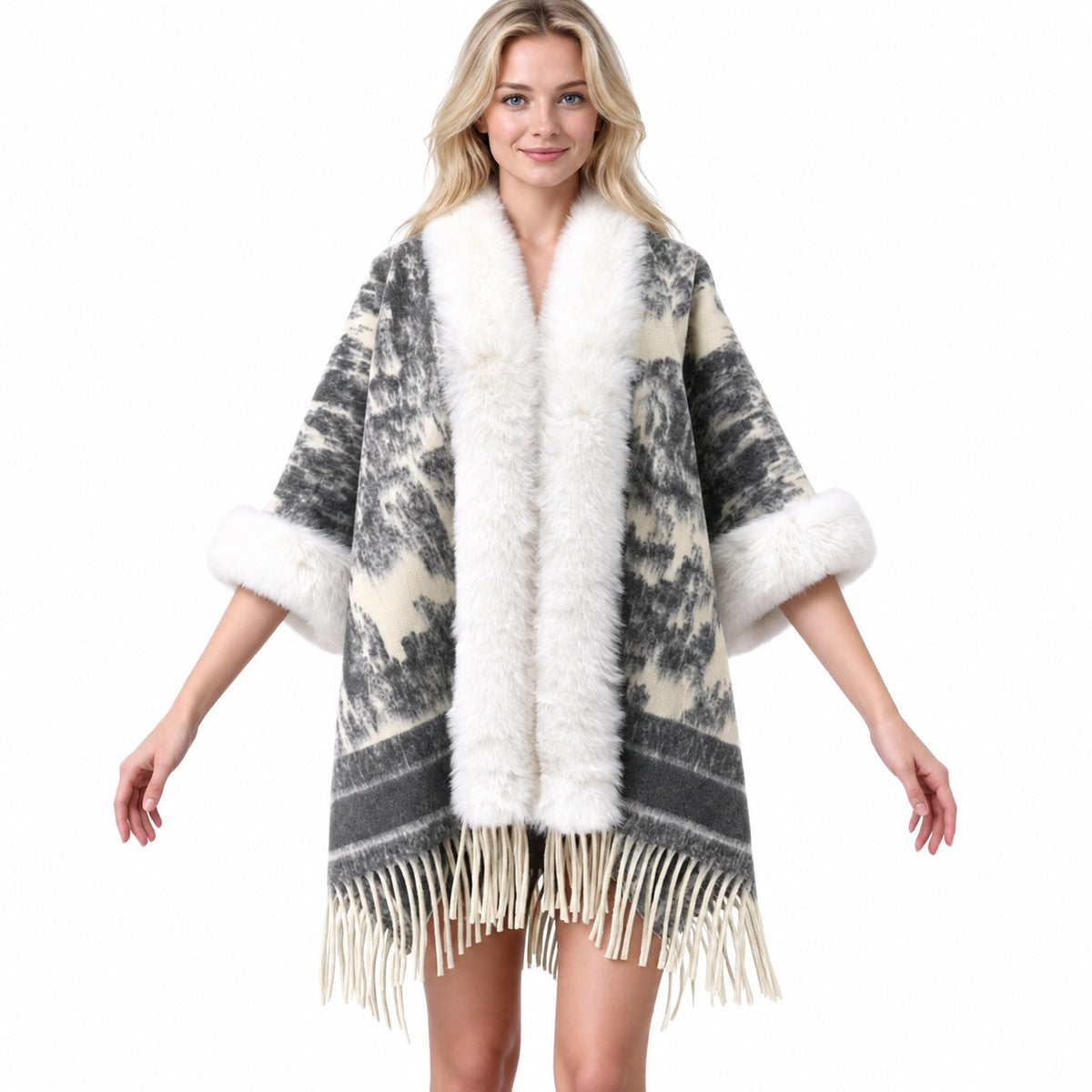 Faux Fur Knit Poncho Cape - DippedShop Wholesale - #2675