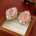 Vintage Oval Gemstone Rhinestone Stud Earrings 6W6JER730