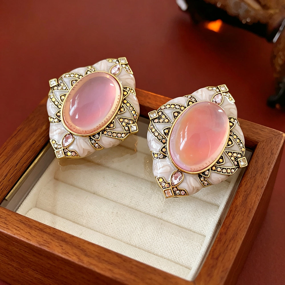 Vintage Oval Gemstone Rhinestone Stud Earrings 6W6JER730