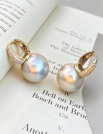 Elegant Pearl Gold Plated Cubic Zirconia Hoop Earrings 6W6JER707