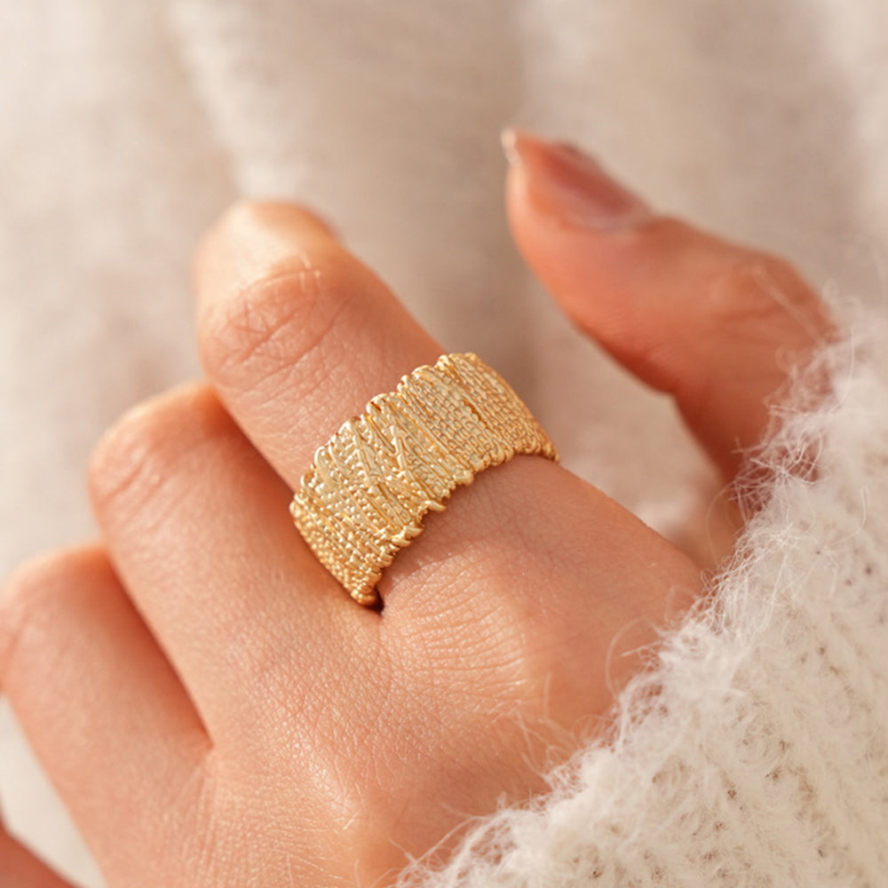 Vintage Gold Plated Crinkled Texture Wide Open Ring 6W6JRG362