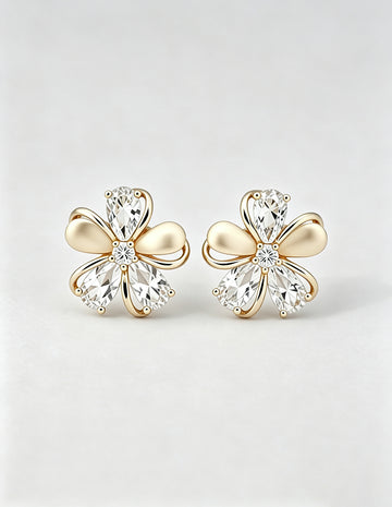 Elegant Gold Plated Cubic Zirconia Flower Stud Earrings 6W6JER725