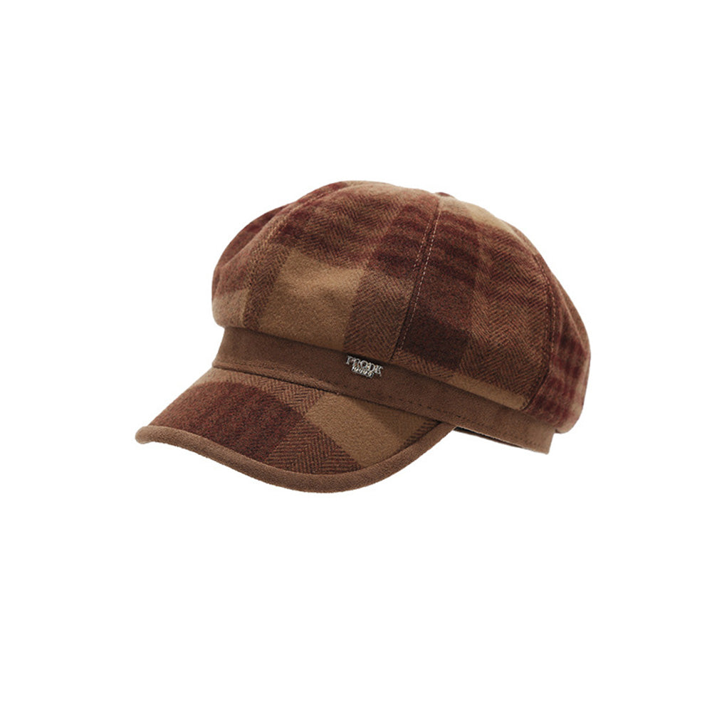 Casual Plaid Color Contrast Newsboy Cap 6W6HAT786