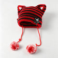 Cute Striped Cat Ear Beanie Hat With Pompoms 6W6HAT524