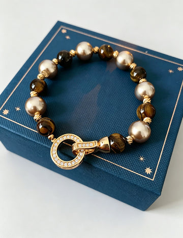 Vintage Rhinestones Pearl Metal Annular Bracelet 6W6JBR724