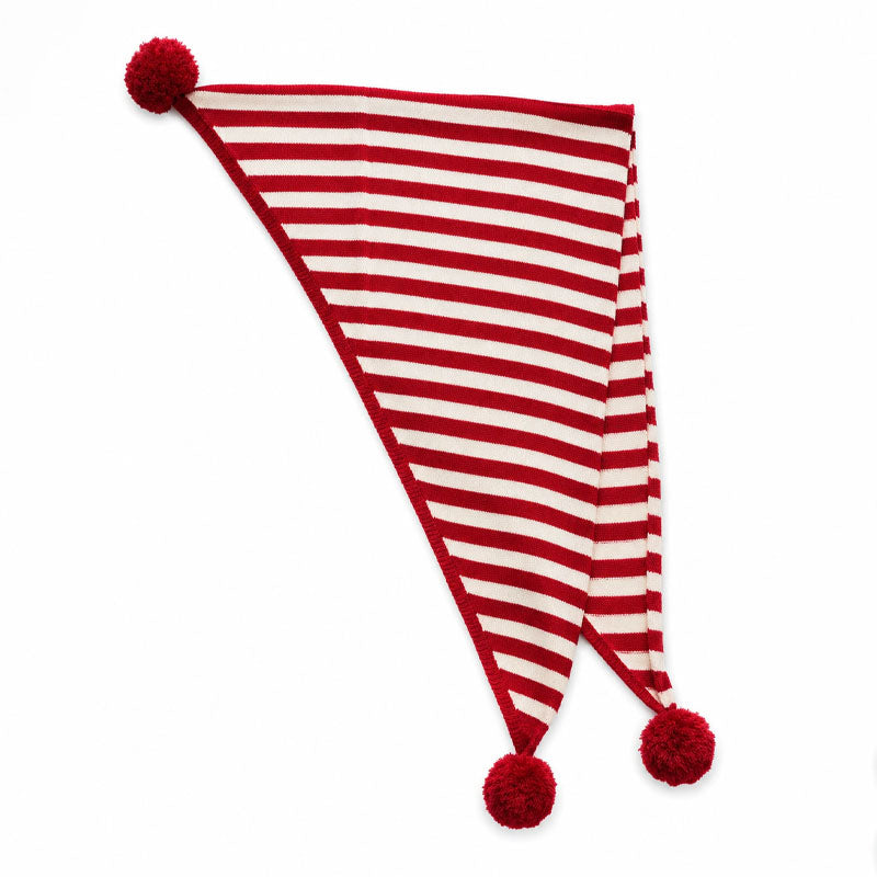 Trendy Striped Triangle Shawl  Scarf with Pom-Pom 6W6NSC132