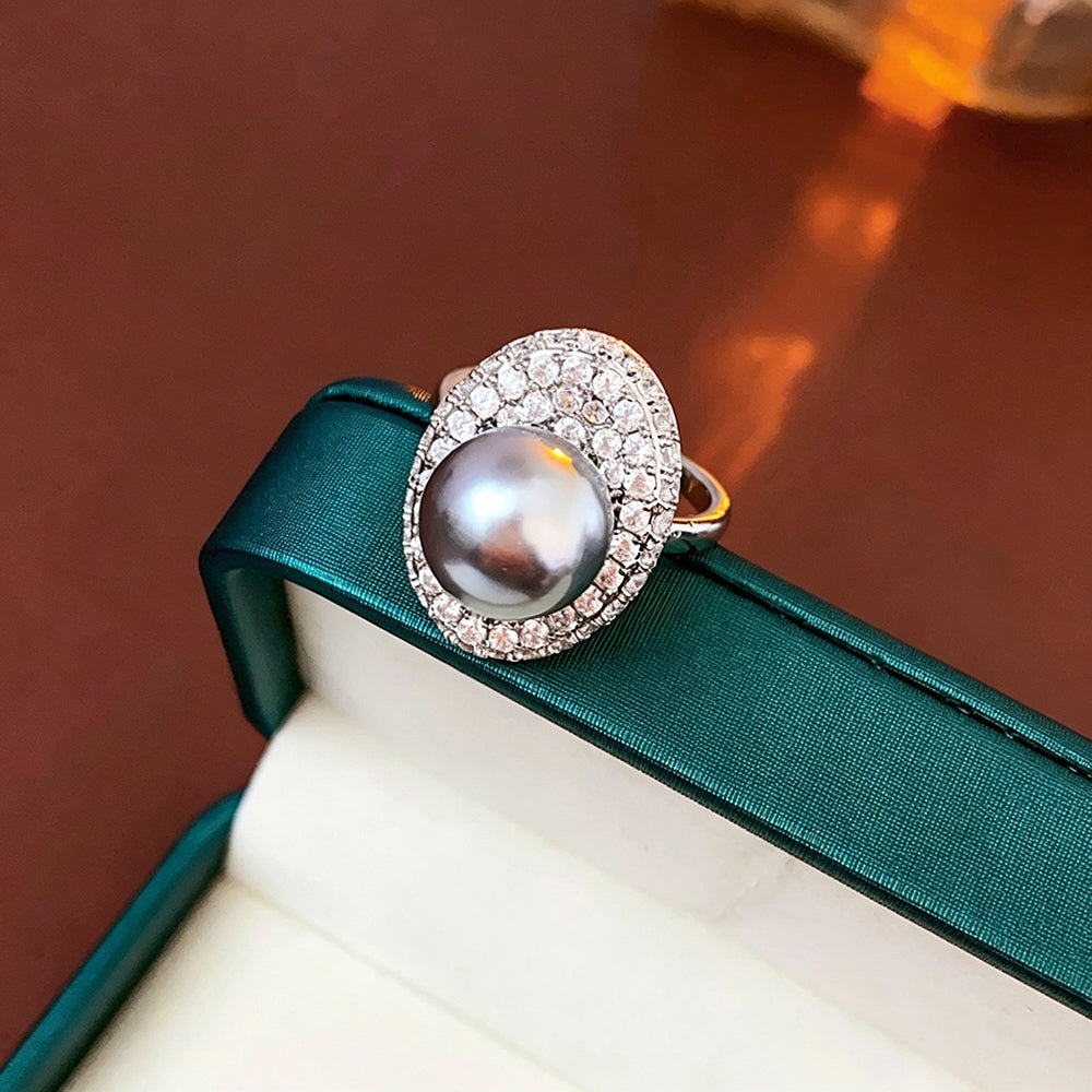 Trendy Oval Pearl Cubic Zirconia Open Ring 6W6JER748