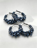 Blue Crystal Woven Beads Hoop Earrings 6W6JER788