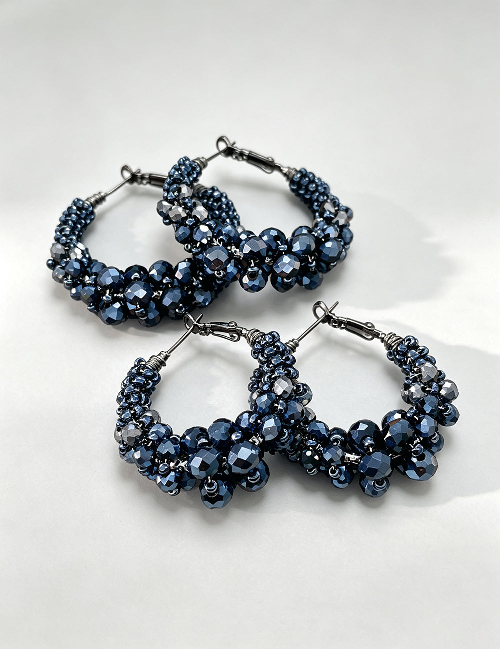 Blue Crystal Woven Beads Hoop Earrings 6W6JER788