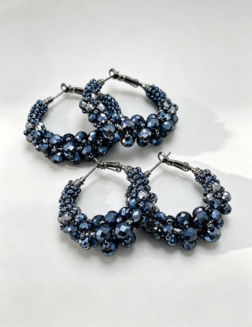 Blue Crystal Woven Beads Hoop Earrings 6W6JER788