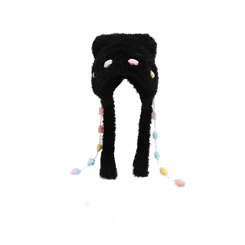 Cute Bear Ear Fur Knit Hat with Ties 6W6HAT680