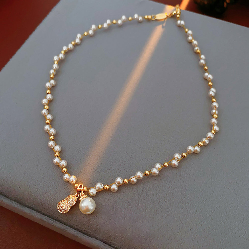 Chic Gourd Pearl Pendant Choker Necklace 6W6JNC948