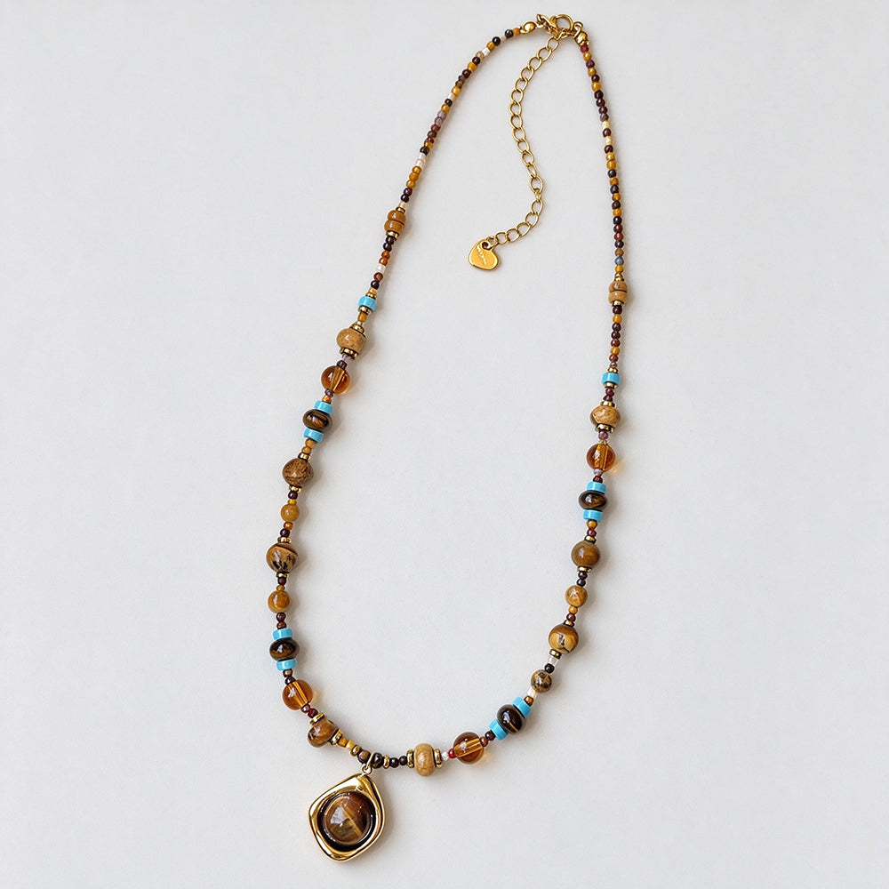 Tiger Eye Beaded Necklace - DippedShop Wholesale - #7715