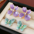 Vintage Enamel Rhinestone Flower Stud Earrings 6W6JER770