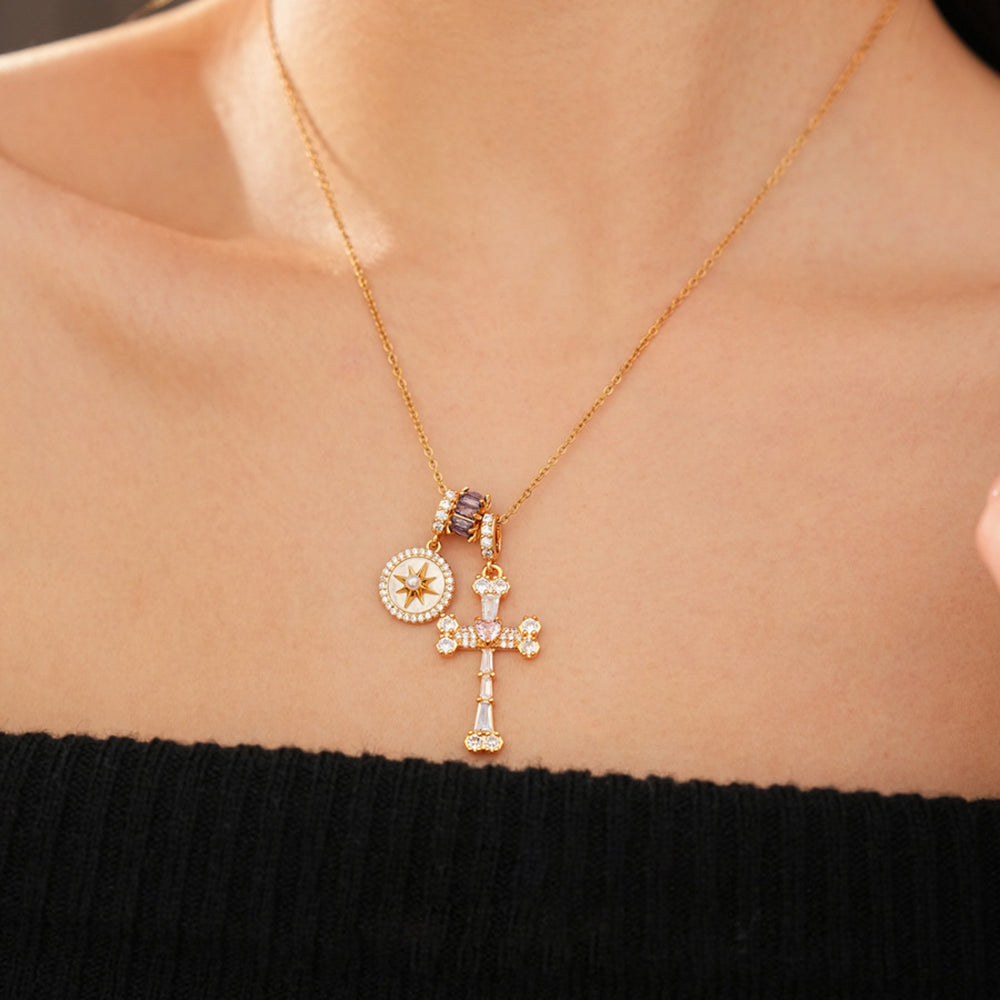 Stylish Gold Plated Rhinestone Cross Pendant Necklace 6W6JNC964