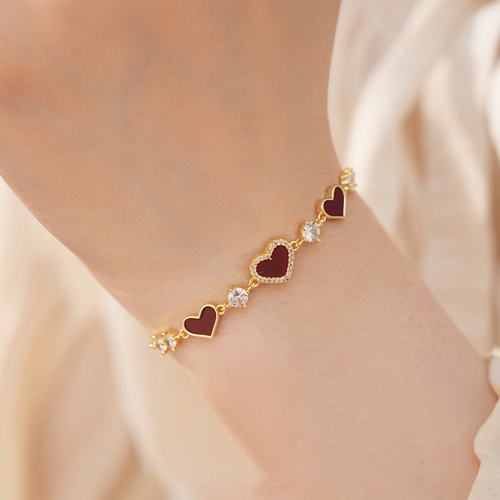 Retro Gold Plated Rhinestones Heart Bracelet 6W6JBR695