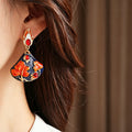 Vintage Enamel Maple Leaf Fan Earrings 6W6JER790