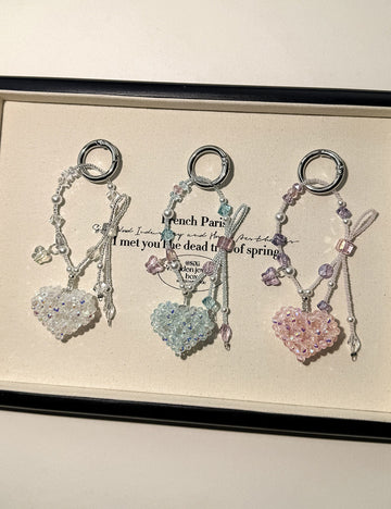 Handmade Crystal Heart Pendant Keychain Bag Charm 6W10BBC420