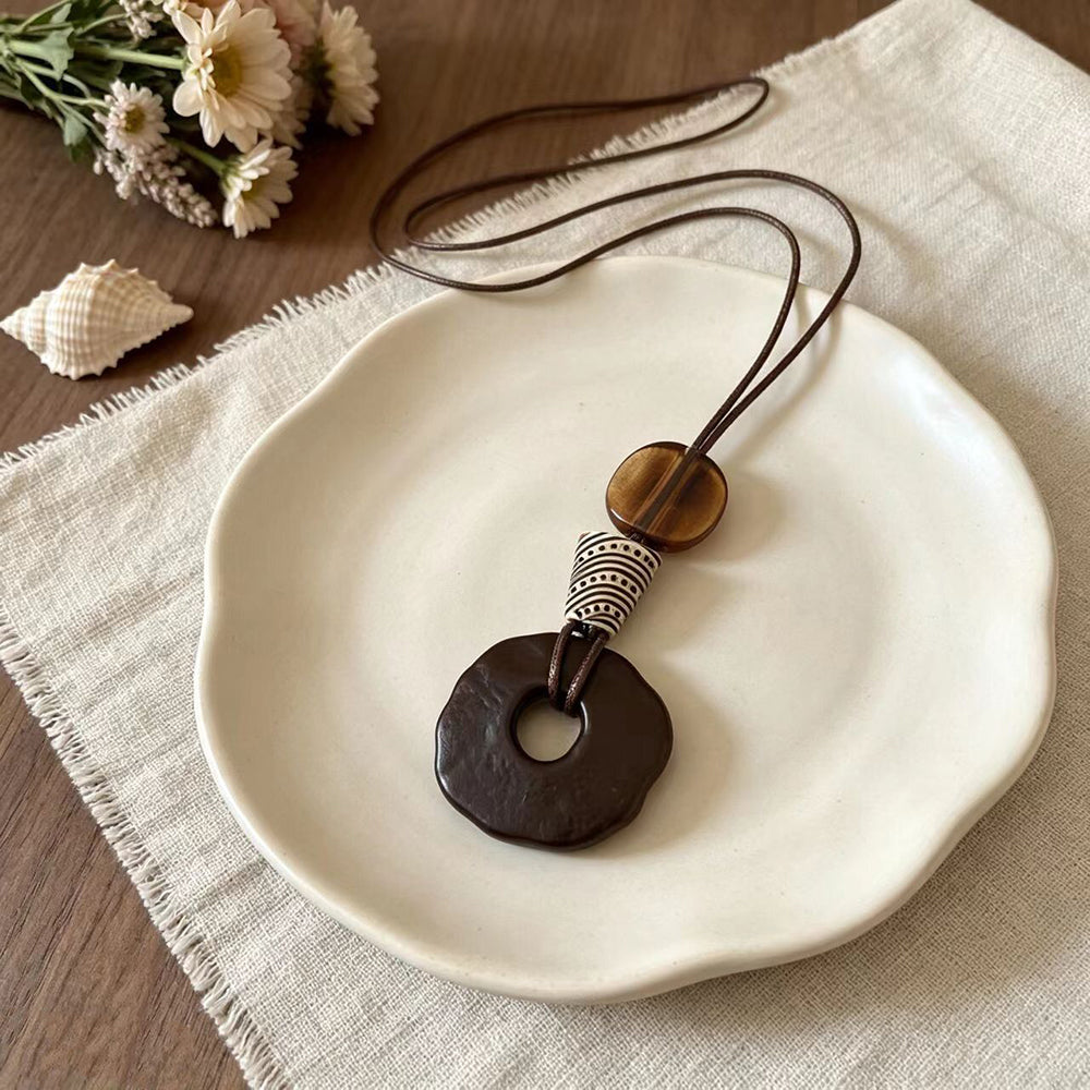 Wooden Geometric Pendant Necklace - DippedShop Wholesale - #7955