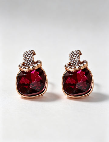 Wine Red Crystal Square Stud Earrings 6W6JER787