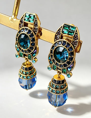 Retro Blue Rhinestone Crystal Dangle Earrings 6W6JER711