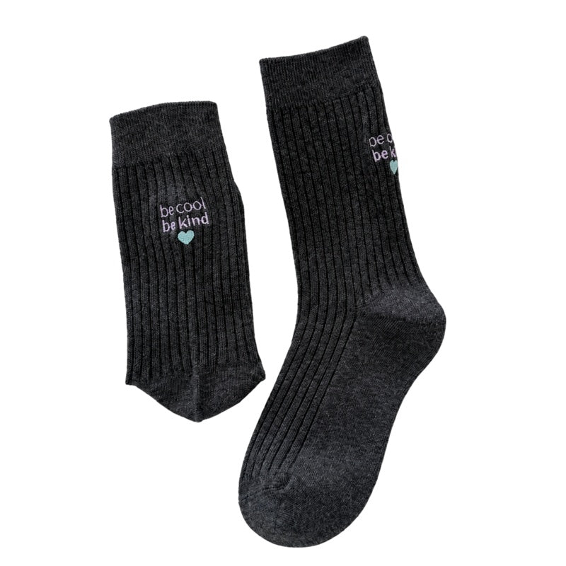 Heart Letter Embroidered Ribbed Mid Socks 6W8FSO649