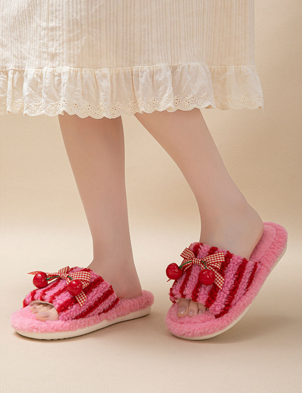 Plush Striped Slippers - DippedShop Wholesale - #4595