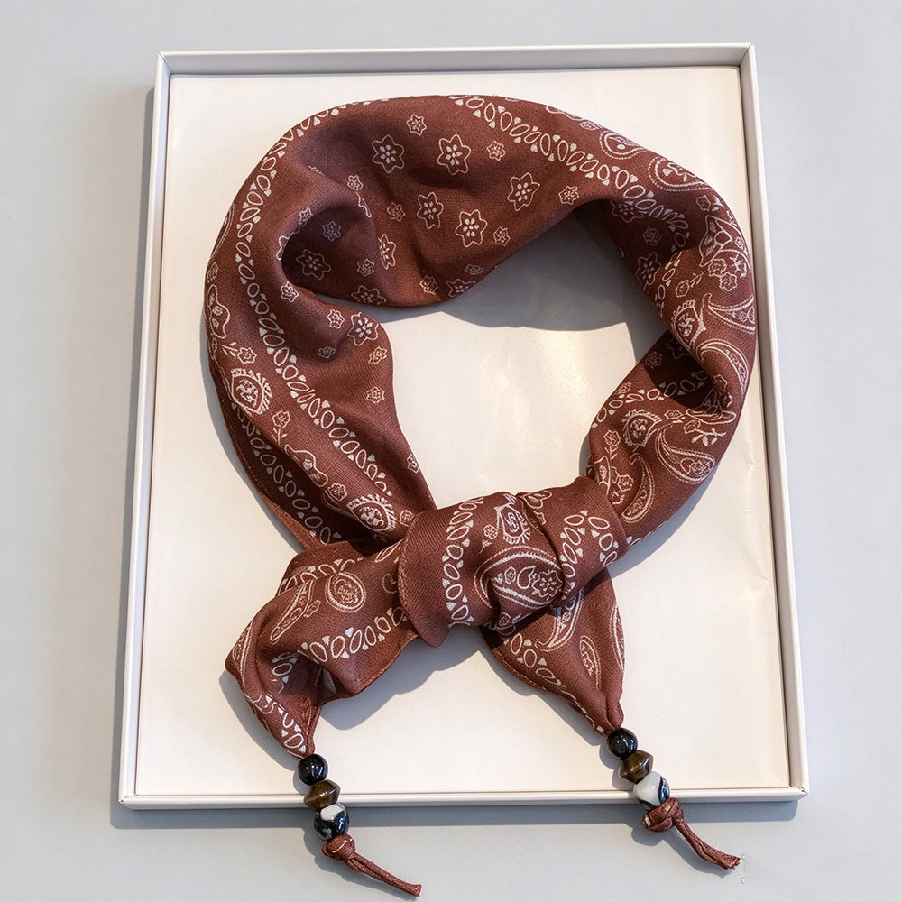 Boho Beaded Floral Print Versatile Triangle Scarf 6W6NSC237