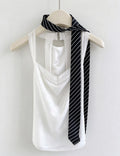 Minimalist Color Block Striped Wide Silk Belt 6W6JBT238