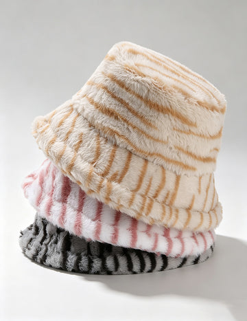 Trendy Zebra Print Color Block Warm Bucket Hat 6W6HAT815