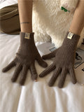 Winter Solid Color Touch Screen Plush Knit Gloves  6W6GLO74