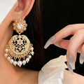 Boho Rhinestone Hollow Pearl Tassel Drop Earrings 6W6JER766