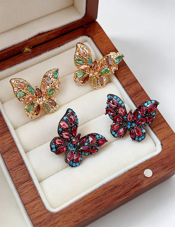 Vintage Cubic Zirconia Butterfly Stud Earrings 6W6JER734