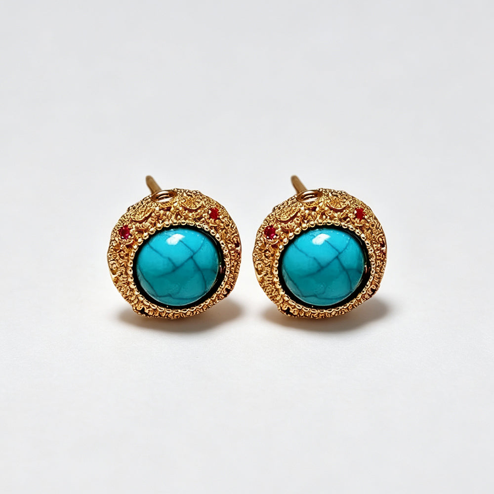 Vintage Oval Turquoise Gold Plated Stud Earrings 6W6JER710