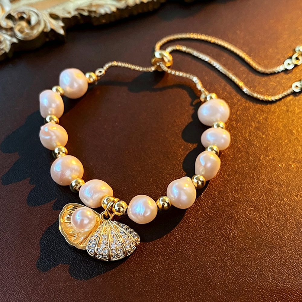 Stylish Gold Plated Freshwater Pearl Bracelet 6W6JBR714
