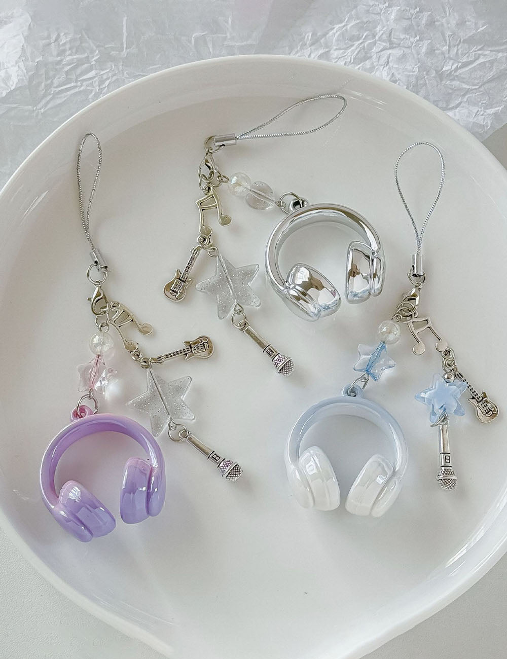 Chic Metal Earphone Microphone Pendant Keychain 6W10BBC391