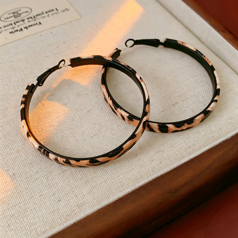 Trendy Leopard Print Circle Statement Hoop Earrongs 6W6JER758