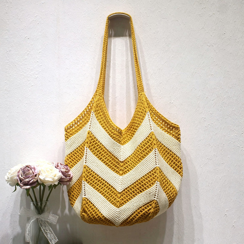 Casual Color Block Hollow Woven Tote Bag 6W10BBG1784