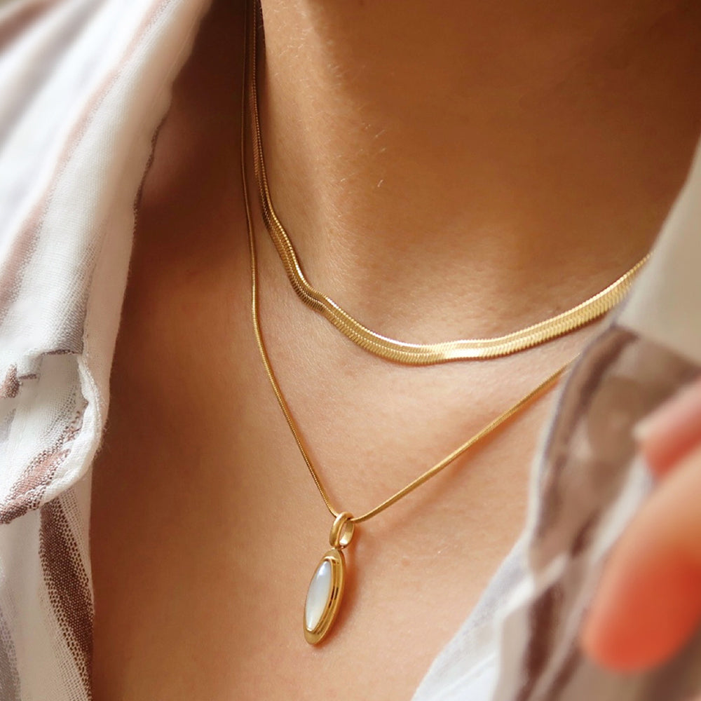 Marquise Pendant Snake Chain Necklace - DippedShop Wholesale - #3283