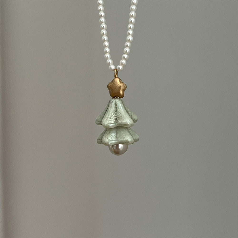 Creative Pearl Mini Christmas Tree Charm Necklace 6W6JNC875