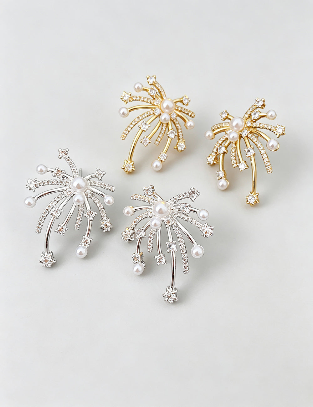 Vintage Sparkly Firework Pearl Stud Earrings 6W6JER756