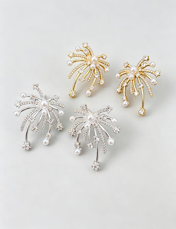Vintage Sparkly Firework Pearl Stud Earrings 6W6JER756