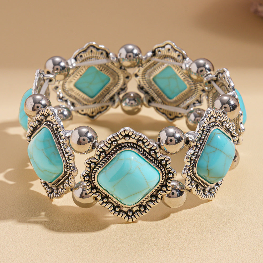 Turquoise Beaded Stretch Bracelet - DippedShop Wholesale - #9363