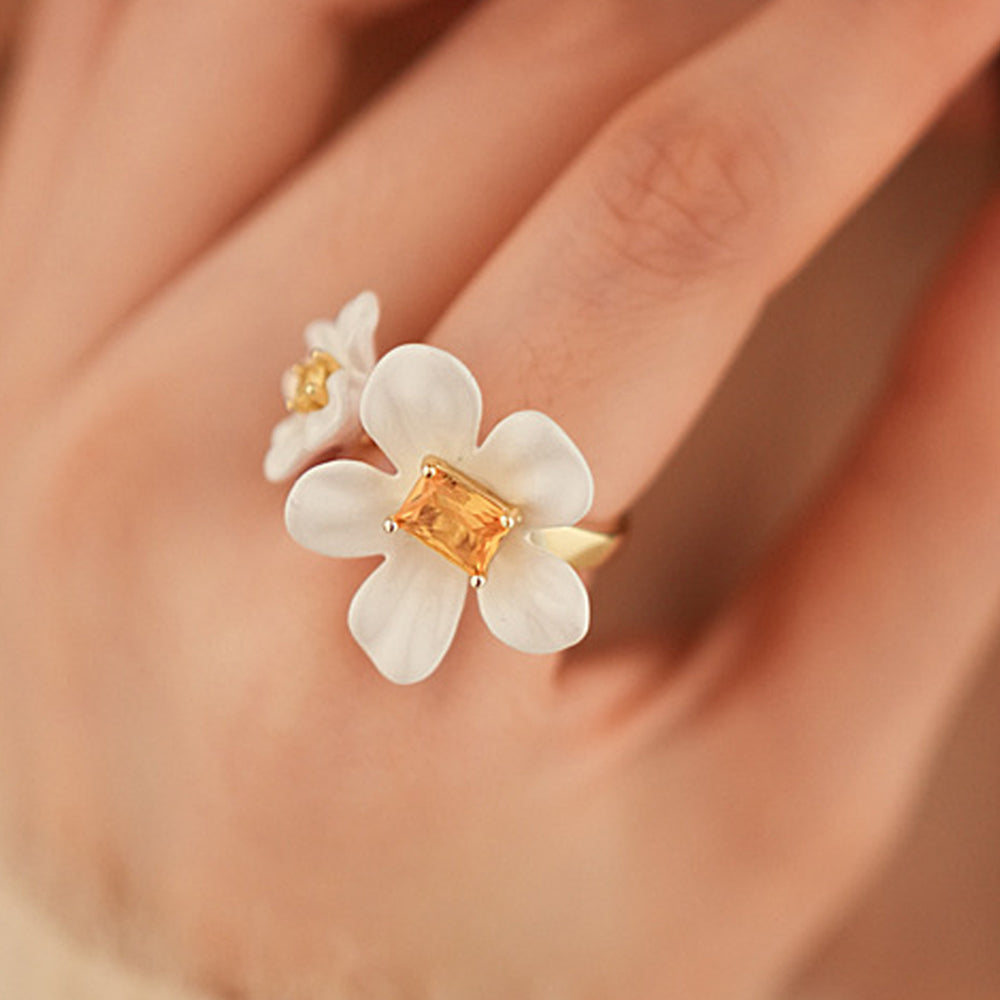 Trendy Enamel Flower Cubic Zirconia Open Ring 6W6JRG374