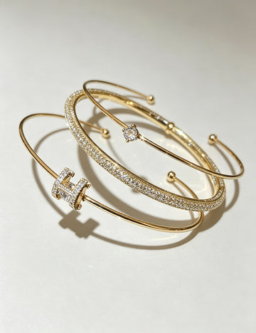 Retro Gold Plated Rhinestones Open Bracelet 6W6JBR713
