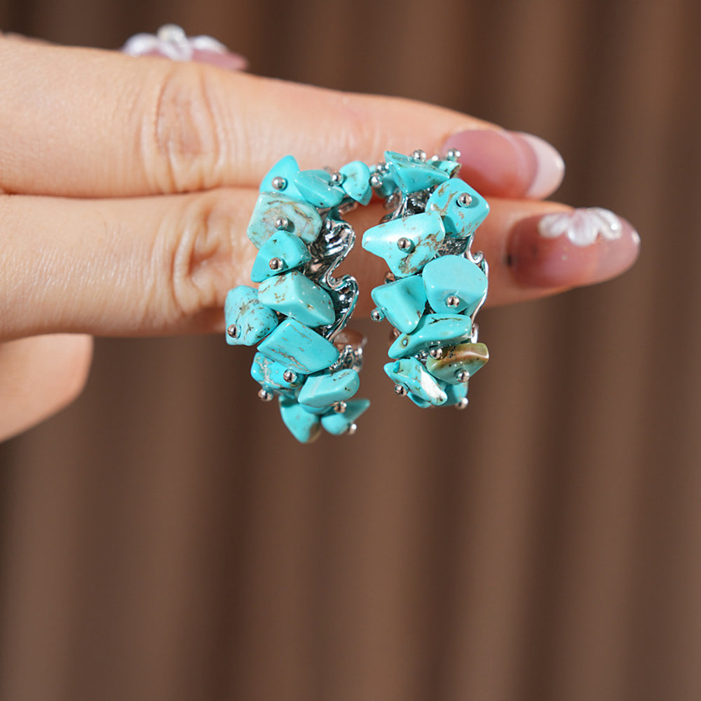 Irregular Turquoise Raw Stone C-Hoop Earrings 6W6JER828