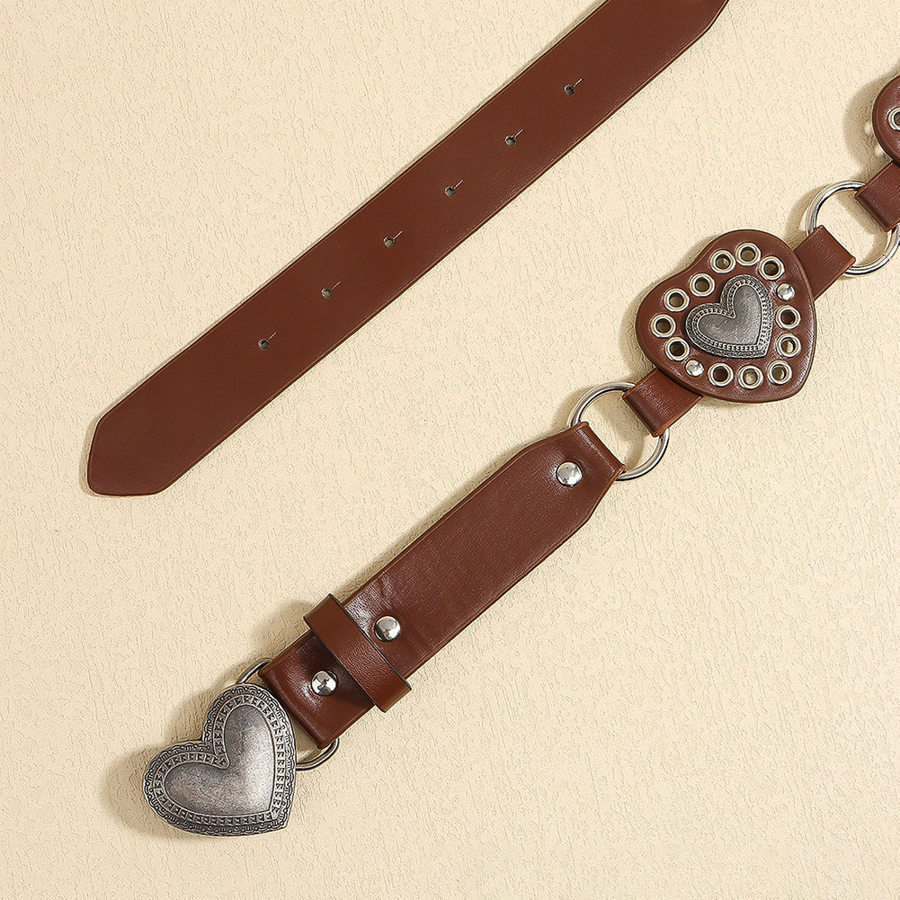 Vintage Metal Heart Wide Leather Waist Belt 6W6JBT211